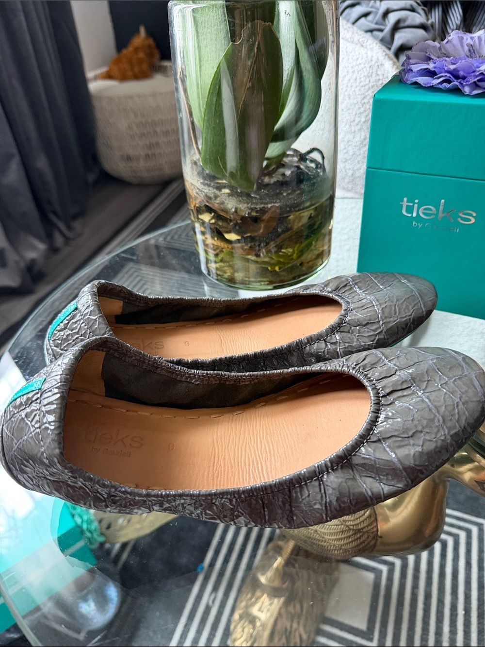 Tieks Slate Gray Croc-Embossed Ballet Flats - Picture 3 of 10
